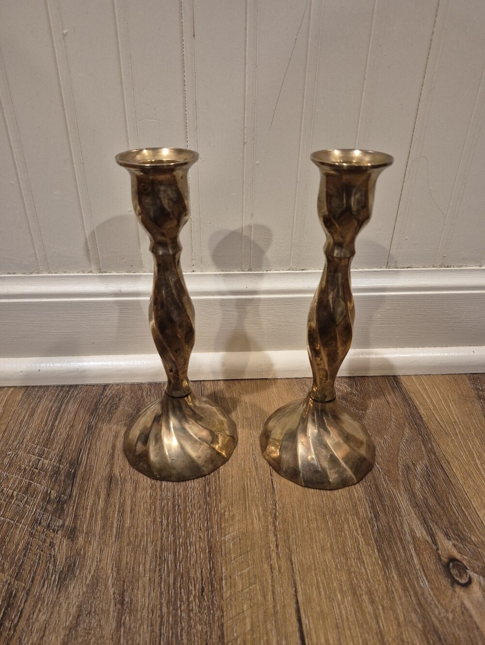 Vintage Brass Spiral Twist Candlestick Holders - Pair